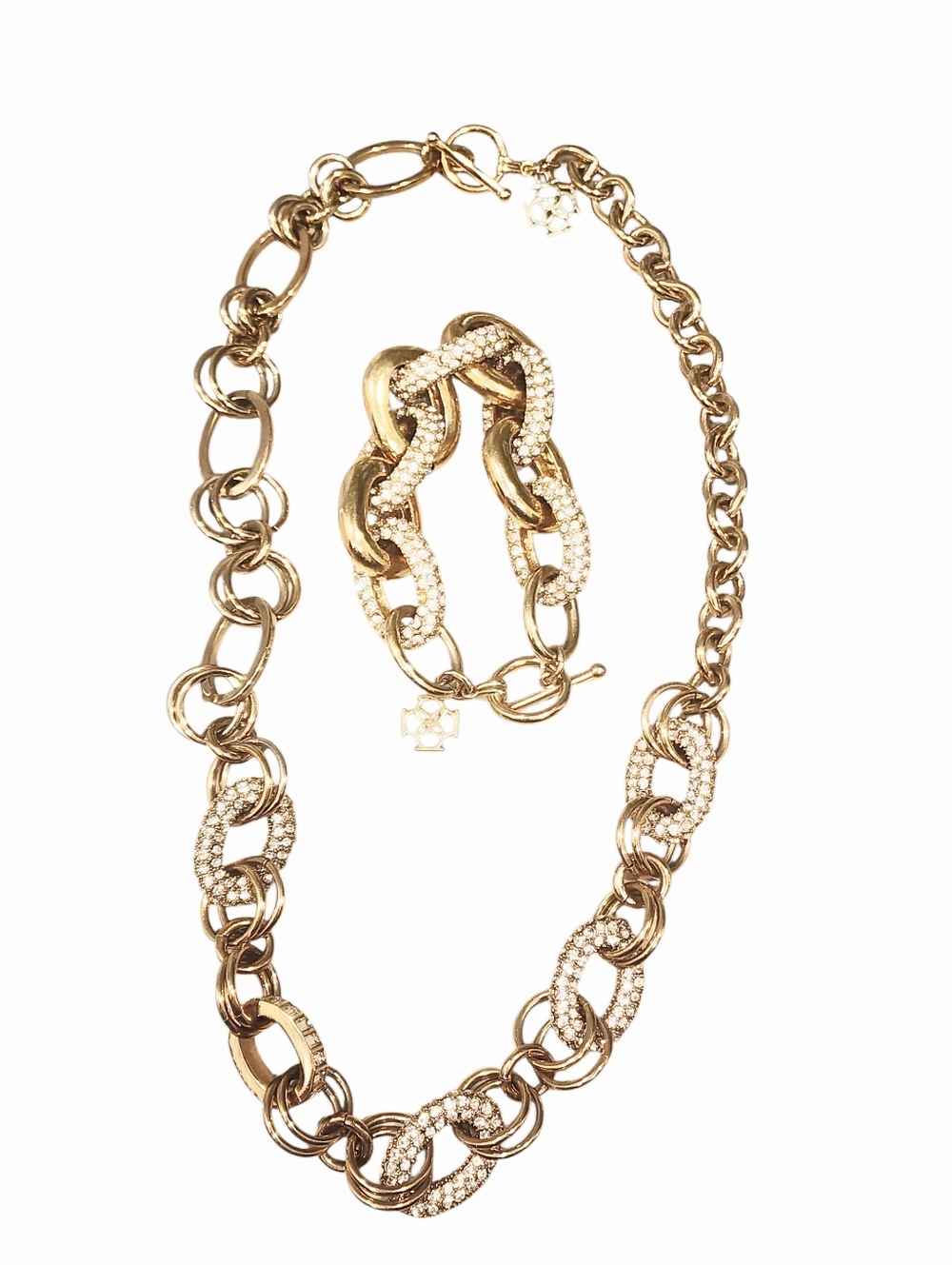 Ann Taylor Gold Link Necklace And  with Pave Crystal Accents